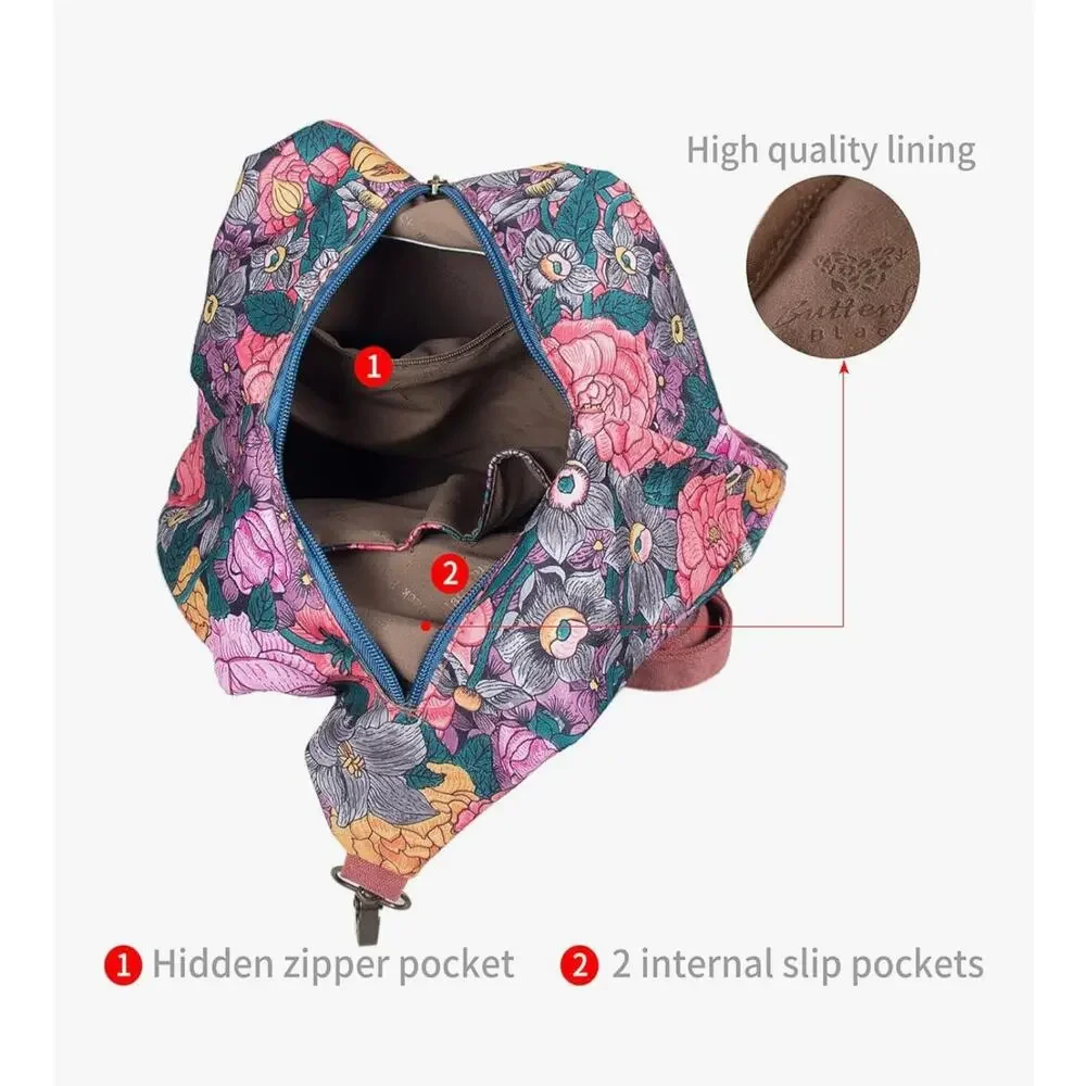 Black Butterfly Floral Bohemian‎ Backpack Purse